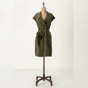 Anthropologie Maeve Ida Silk Wrap Tie Dress in Olive Green